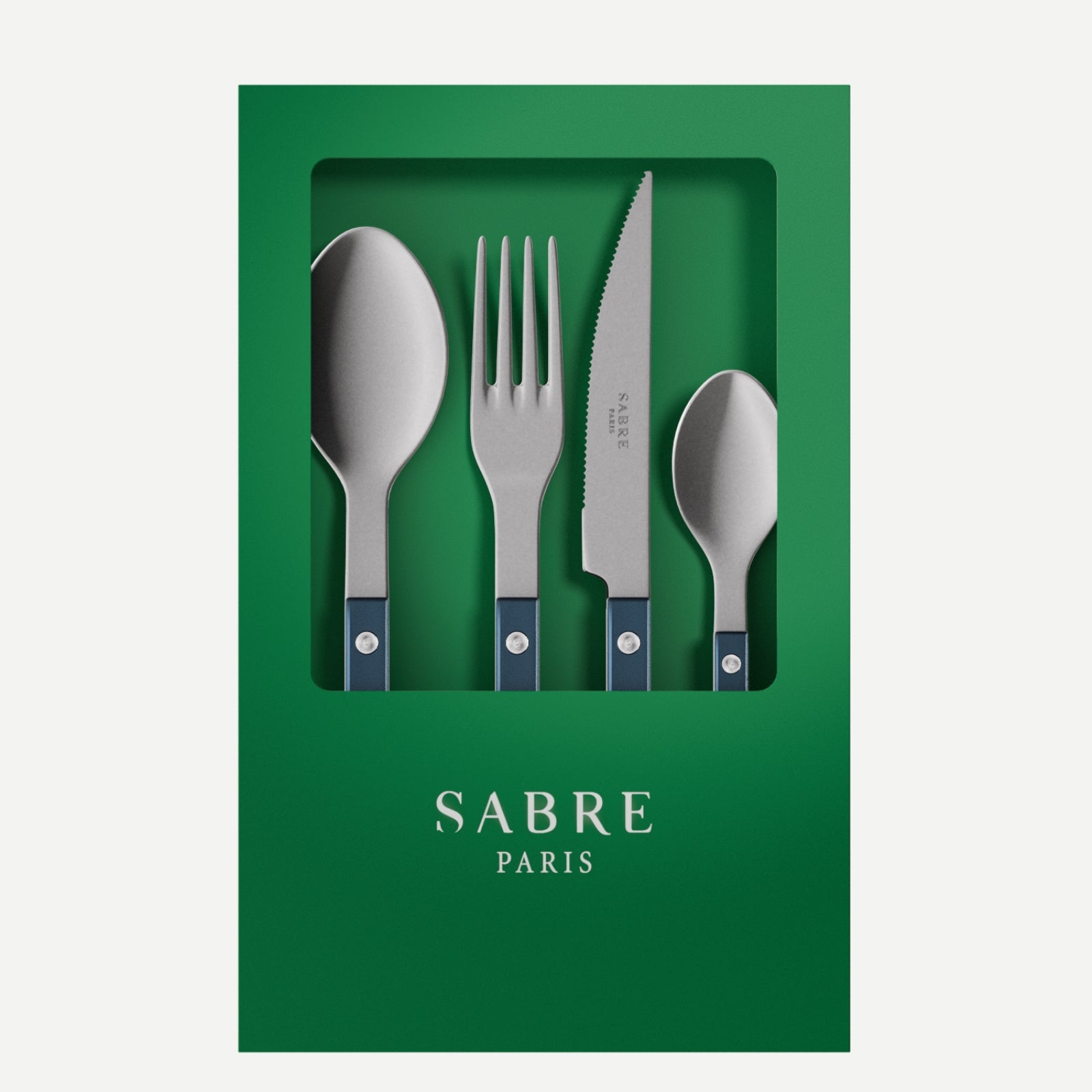 Bistrot Vintage Pearly, bleu acier - Coffret de 4 couverts