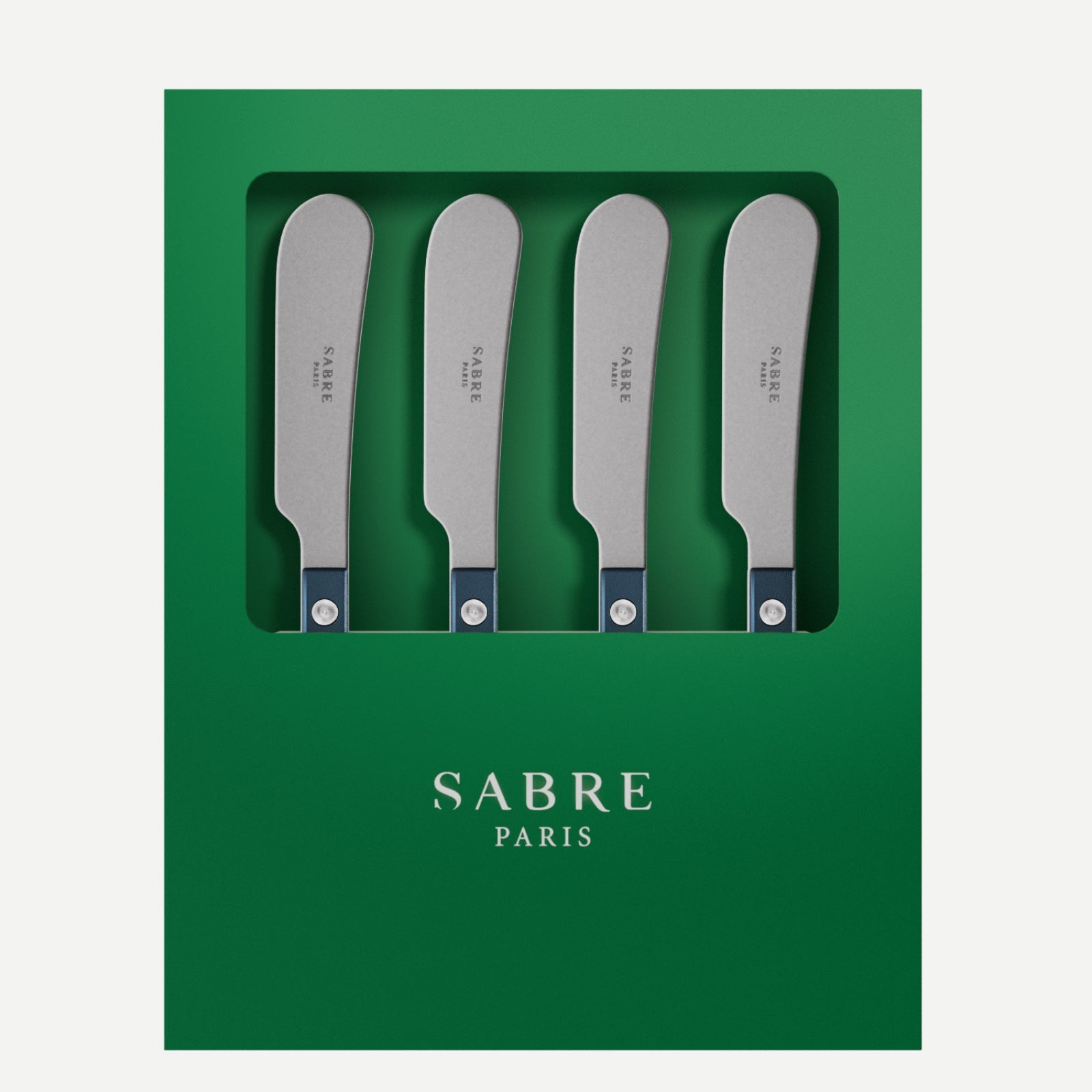 Bistrot Vintage Pearly, bleu acier - Boîte de 4 tartineurs à beurre