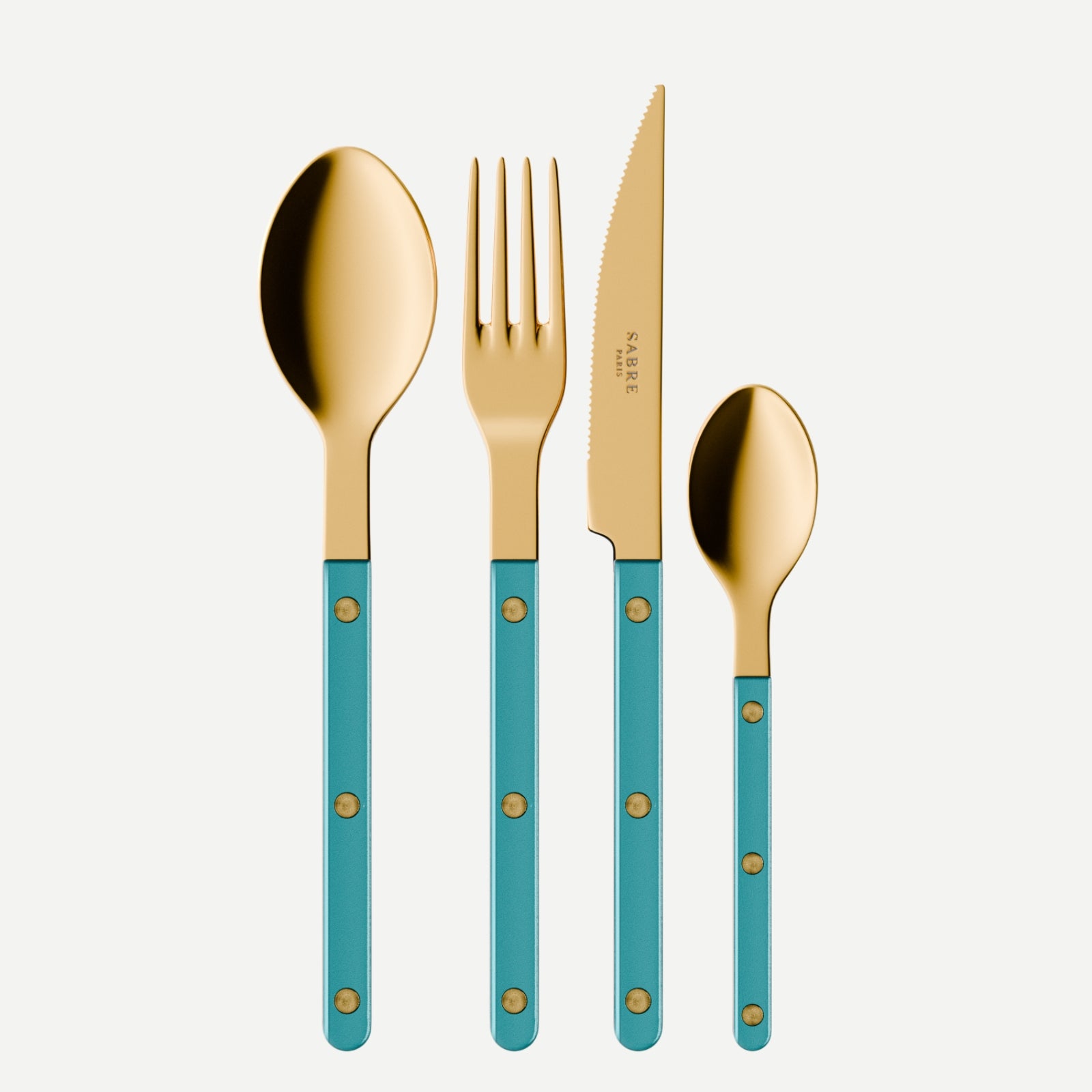 Bistrot Gold color Pearly, Turquoise - 24 pieces cutlery set