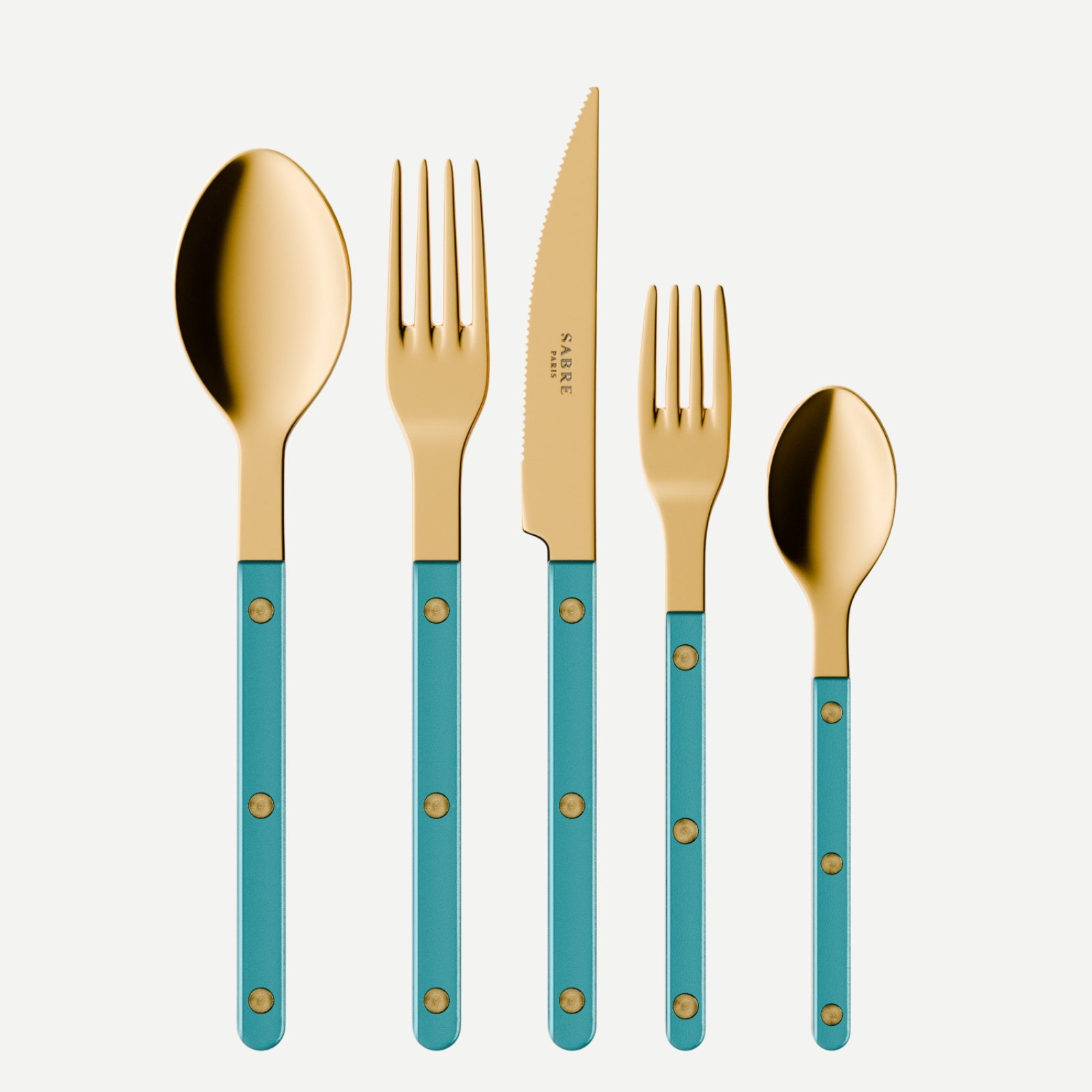 Bistrot Gold color Pearly, Turquoise - 20 pieces cutlery set