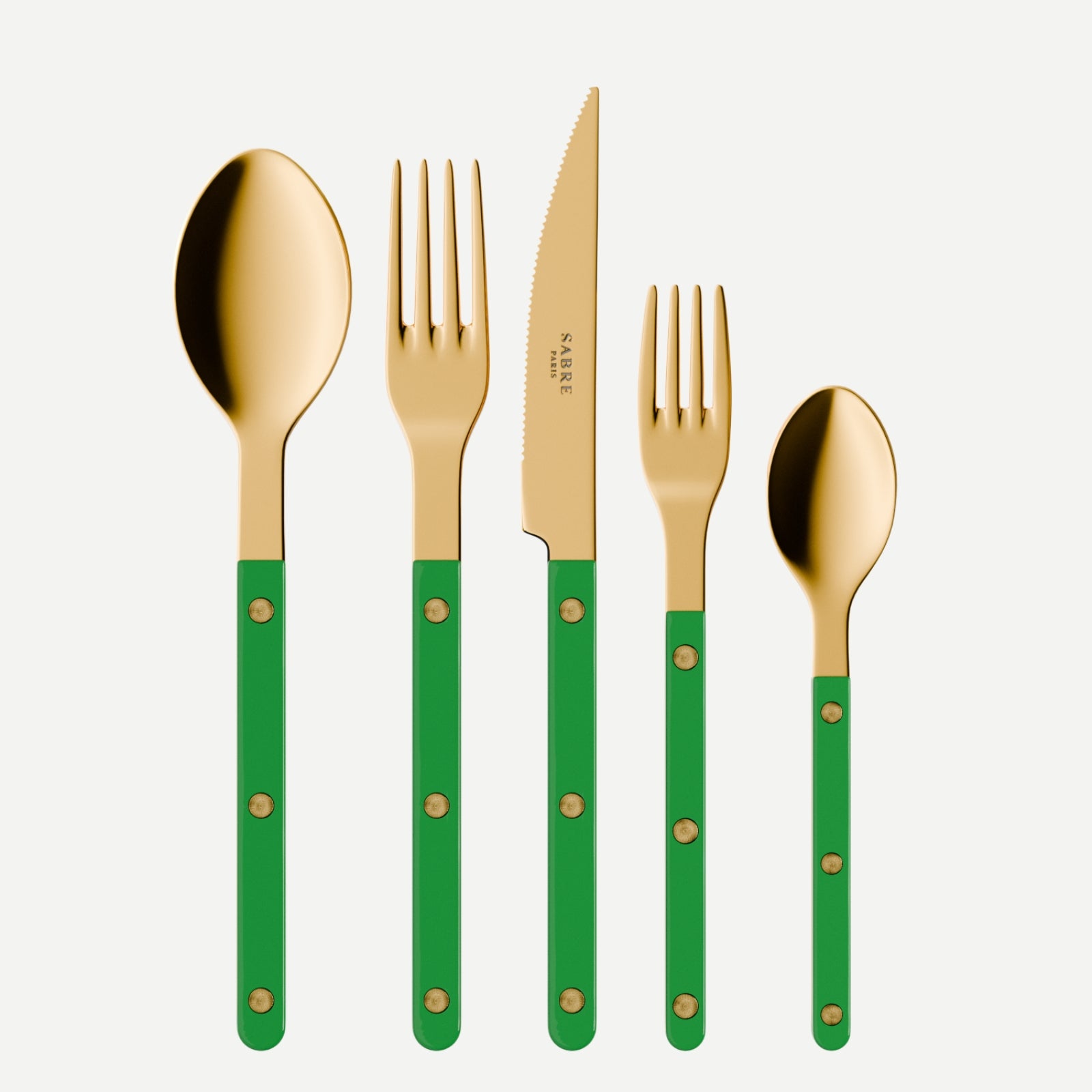 Bistrot Gold Solid, Garden Green - Ensemble de couverts 5 pièces