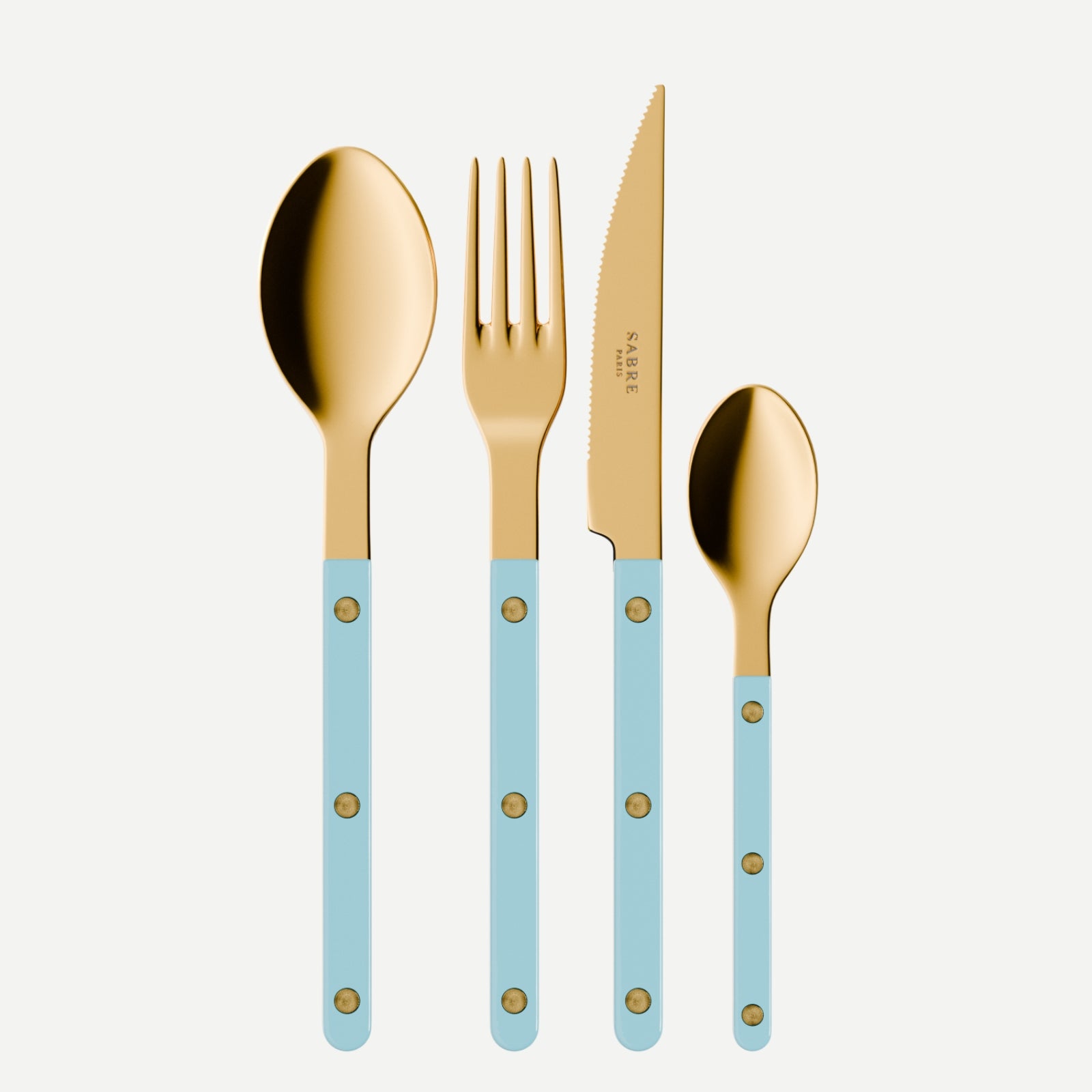 Bistrot Gold Solid, Pastel blue - 4 pieces cutlery set