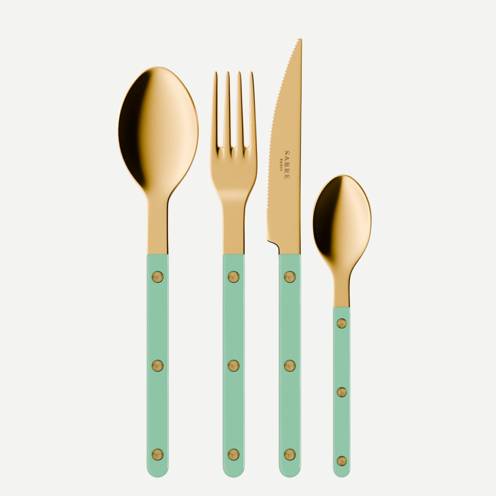 Bistrot Gold Solid, Pastel green - 4 pieces cutlery set