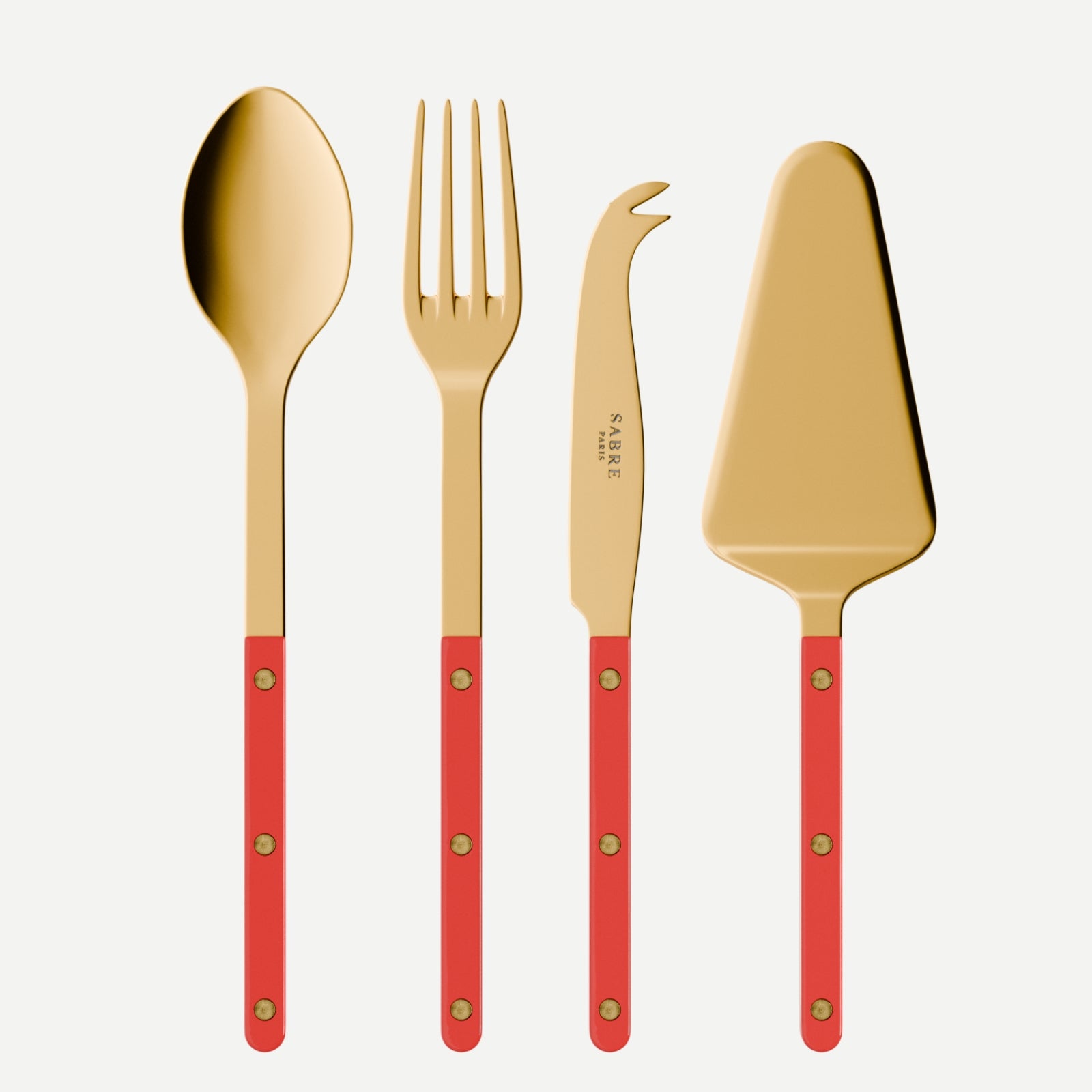 Bistrot Gold Solid, Rouge - Ensemble de 4 pièces de service indispensables pour les amateurs de bistrot