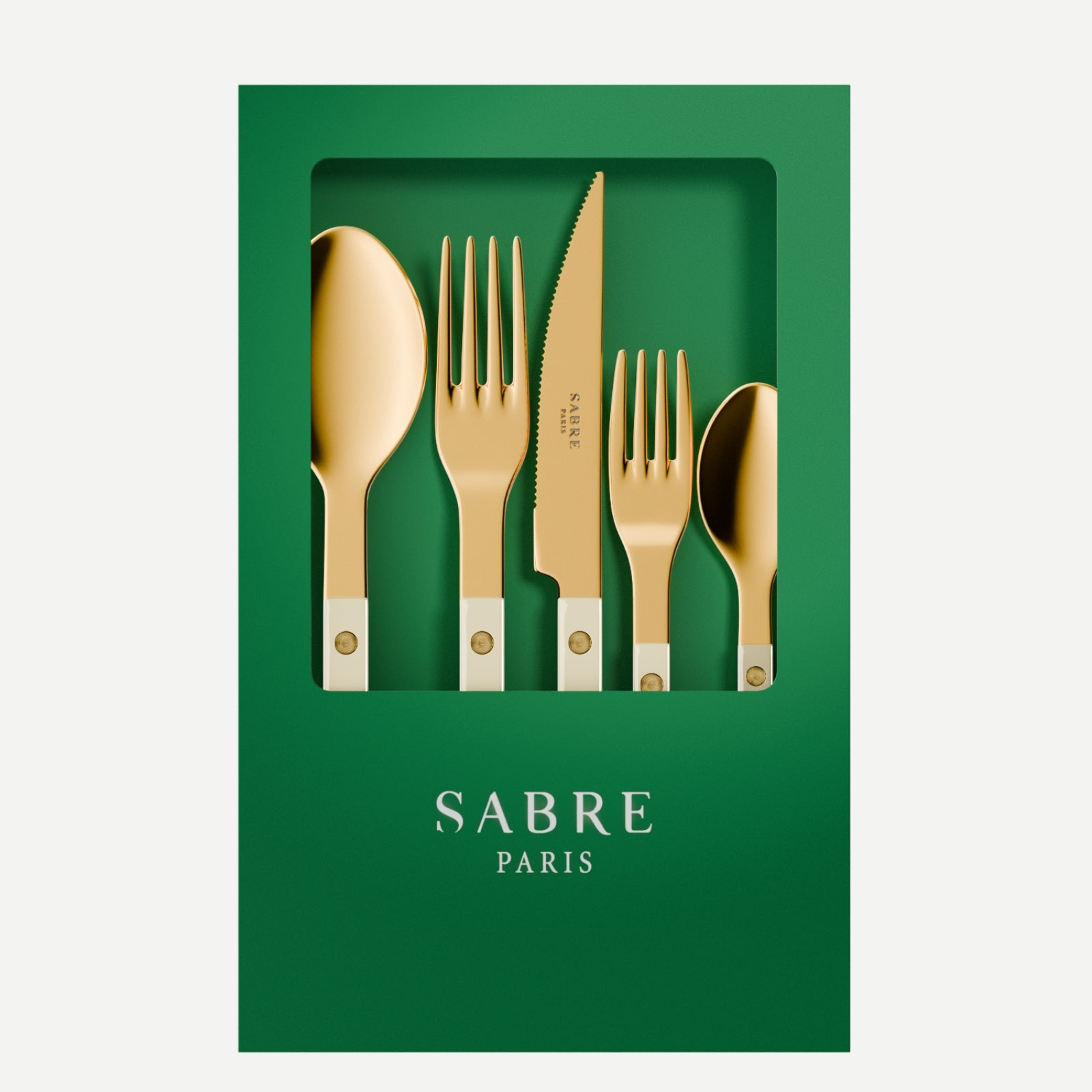 Bistrot Gold Solid, Ivory - Box of 5 pieces cutlery set