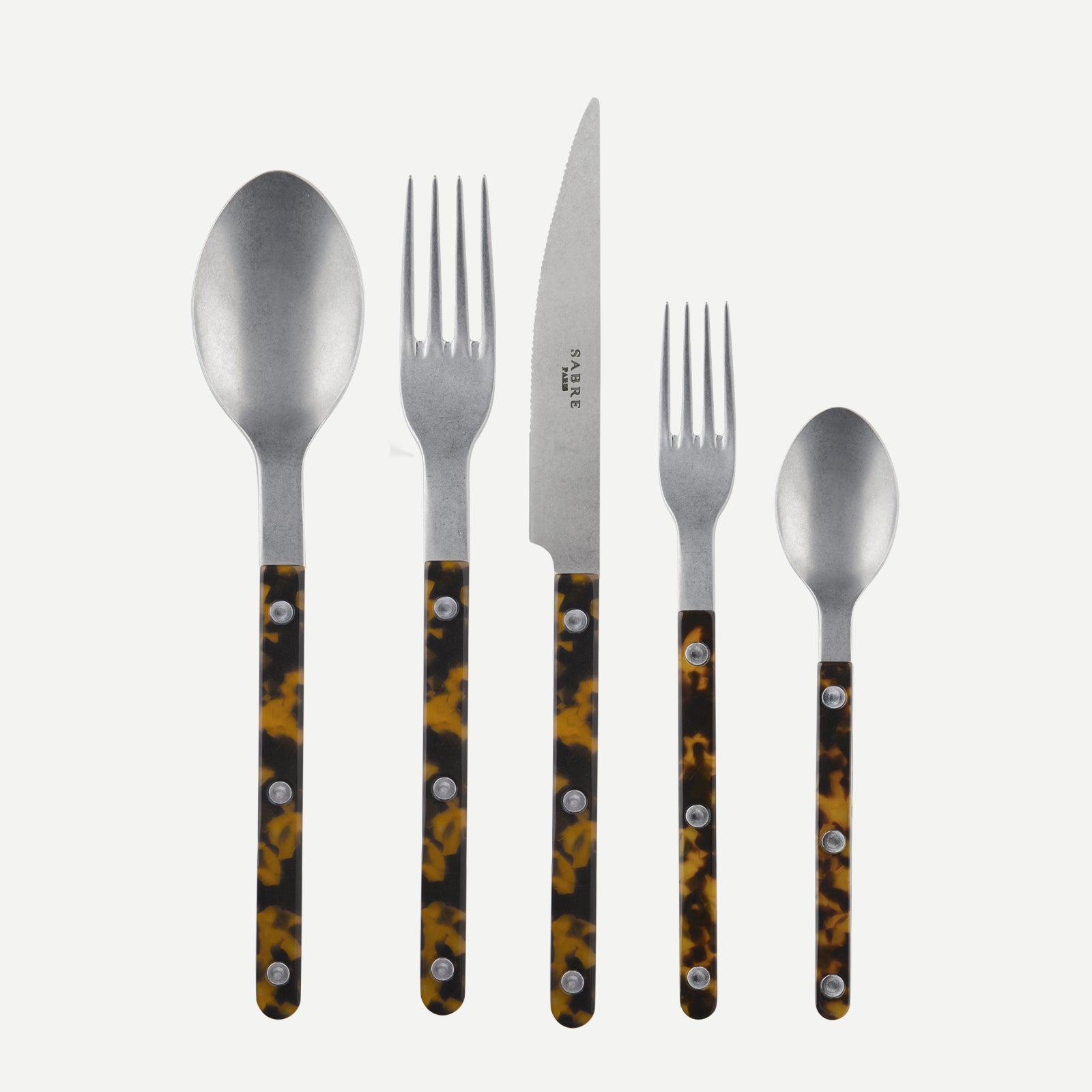 Sabre Bistrot Flatware 5 Piece Set | Vintage Finish, Faux Tortoise