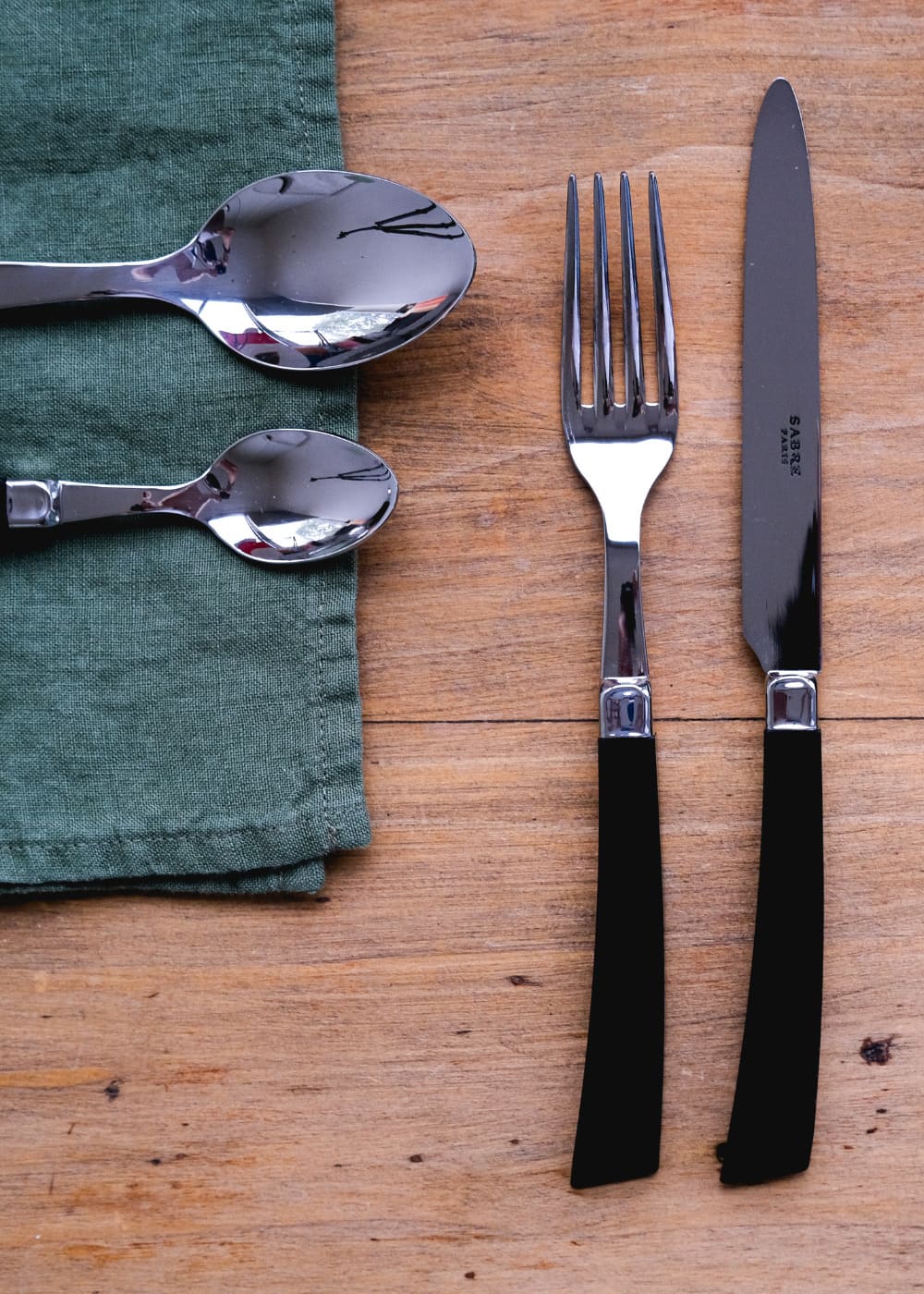 Dinner fork and Dinner knif Numero 1, black press wood,Sabre Paris